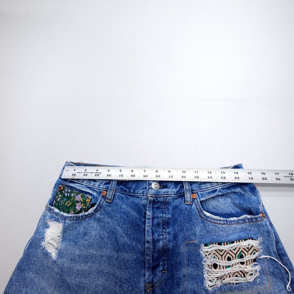 Free People High Rise Patchwork Jeans - Blue and Multicolor - Picture 11 of 14